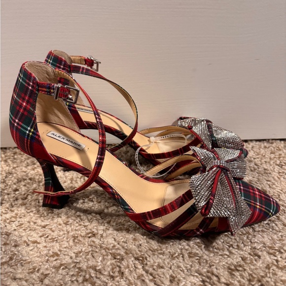 Alex Marie Carmela Tartan Plaid Rhinestone Bow Heels $129 NWT 9.5 - Picture 3 of 11
